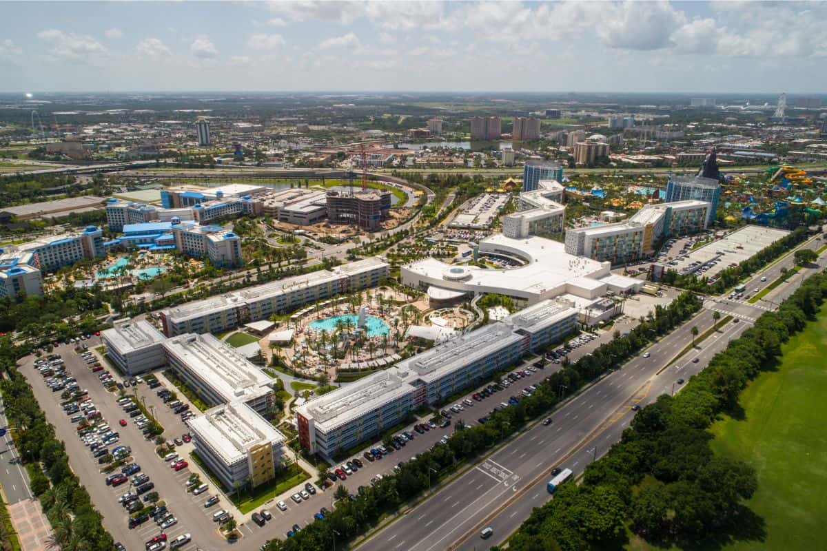 Aerial view of Cabana Bay Beach Resort in Universal Orlando