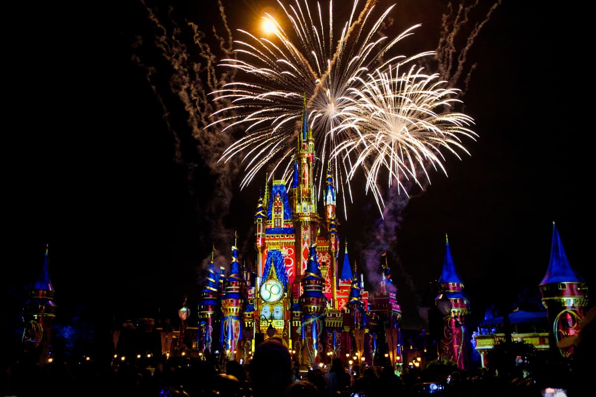 Fireworks display at Cinderella's Castle in Disney World