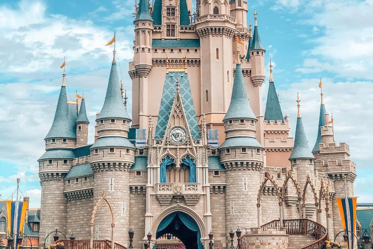 Building façade of Cinderella's Castle at Magic Kingdom in Disney World Orlando