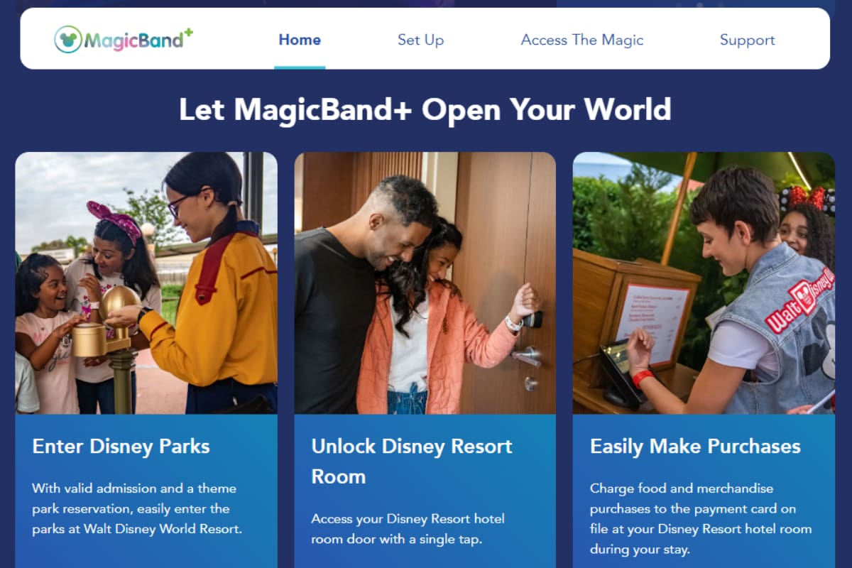 Screenshot of the Disney MagicBand Website showing the benefits of getting a MagicBand