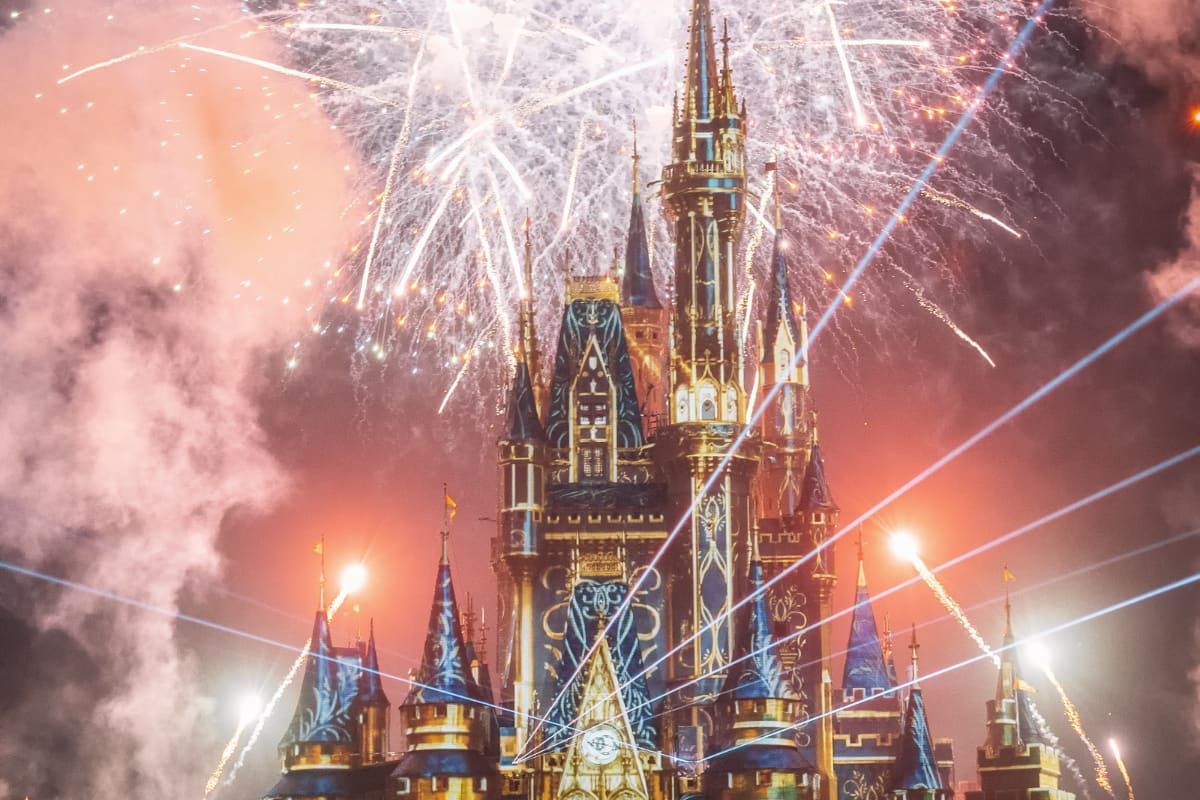 Fireworks display and light show at Disney World