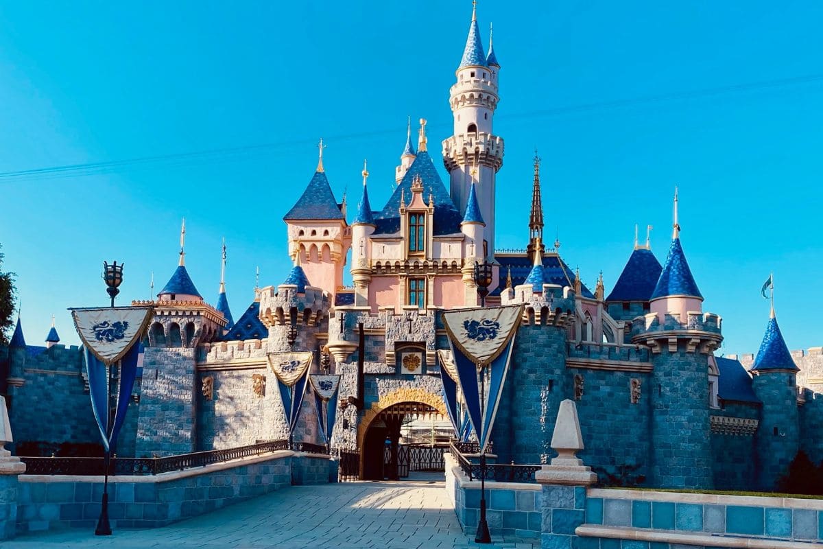 Front exterior view of the castle at Disneyland California