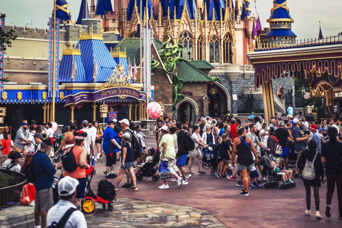 Crowd of people at Fantasyland in Disney World
