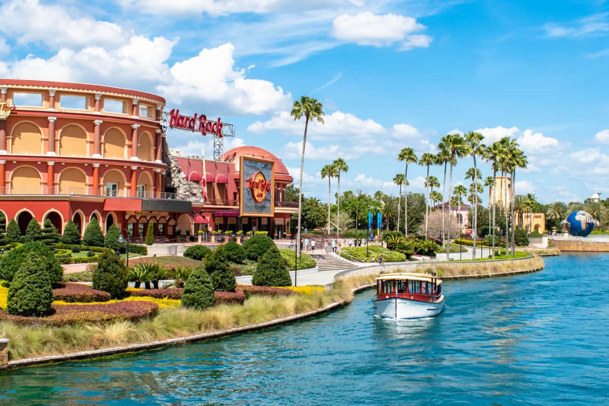 Water taxi in the water near the Hard Rock Hotel in Universal Orlando