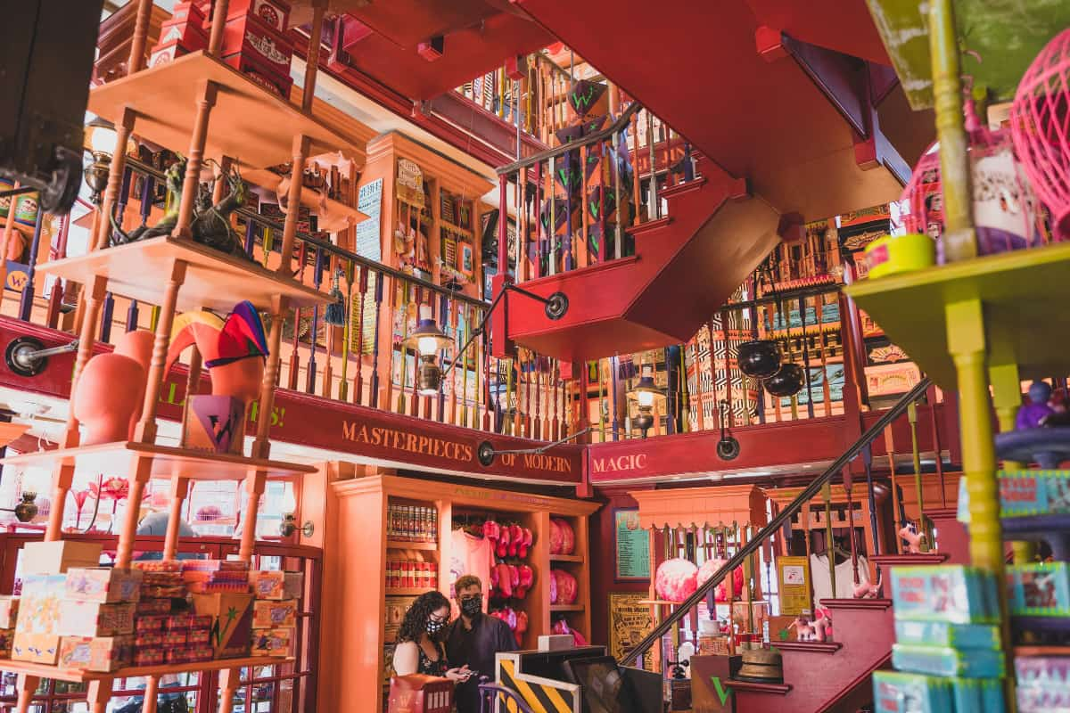 Interior shot of a Harry Potter themed store at Universal Studios Orlando Florida