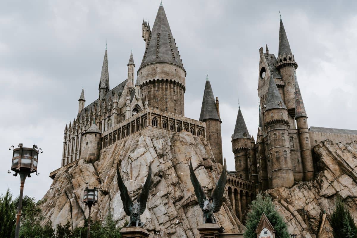 External view of the Hogwarts Castle at Universal Studios in Orlando, Florida