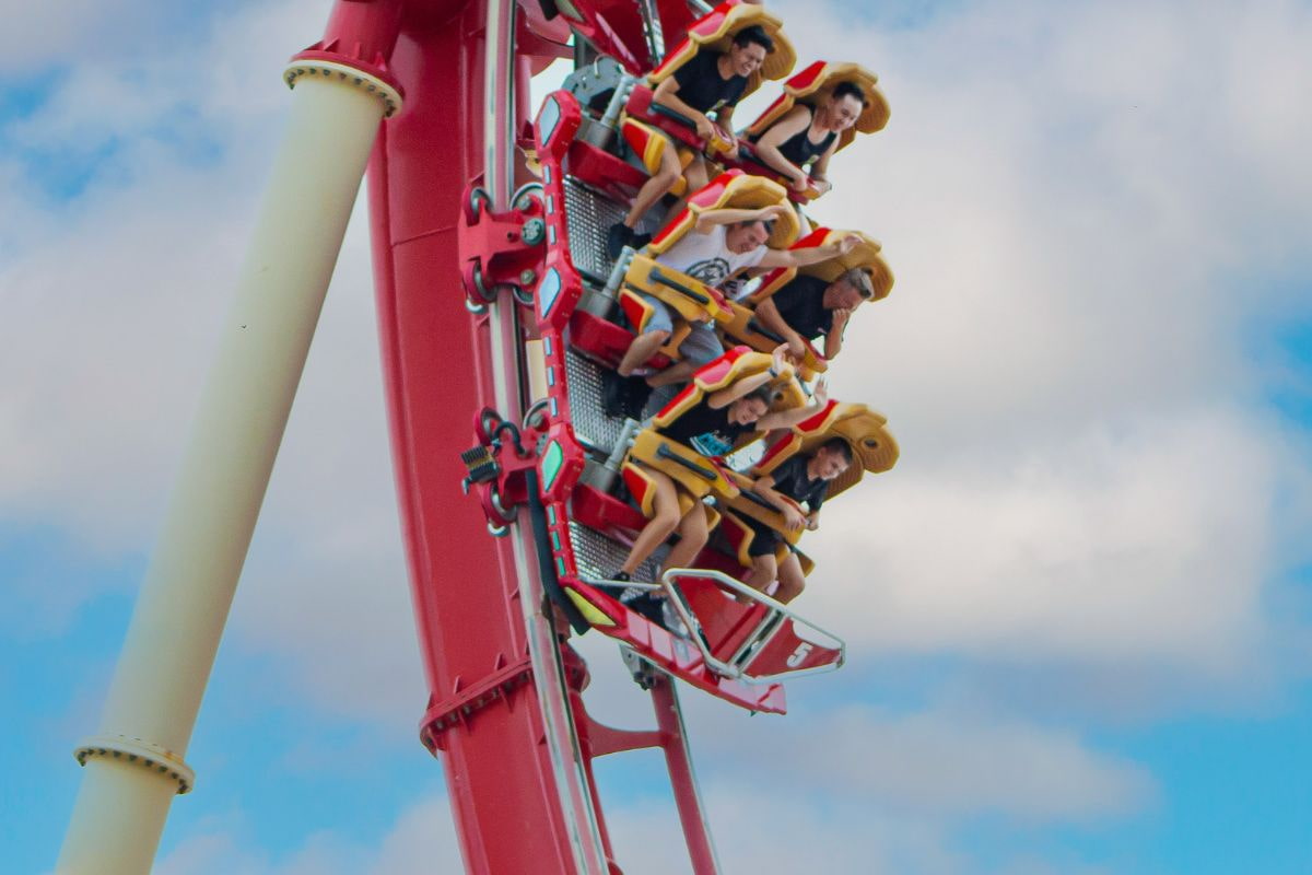 People riding the Hollywood Rip Ride Rockit at Universal Studios