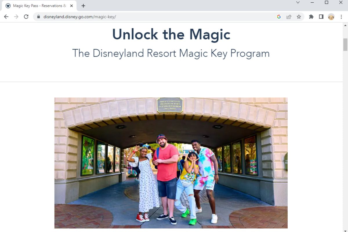 Screenshot of the Disneyland website showing the page to purchase a Magic Key Pass