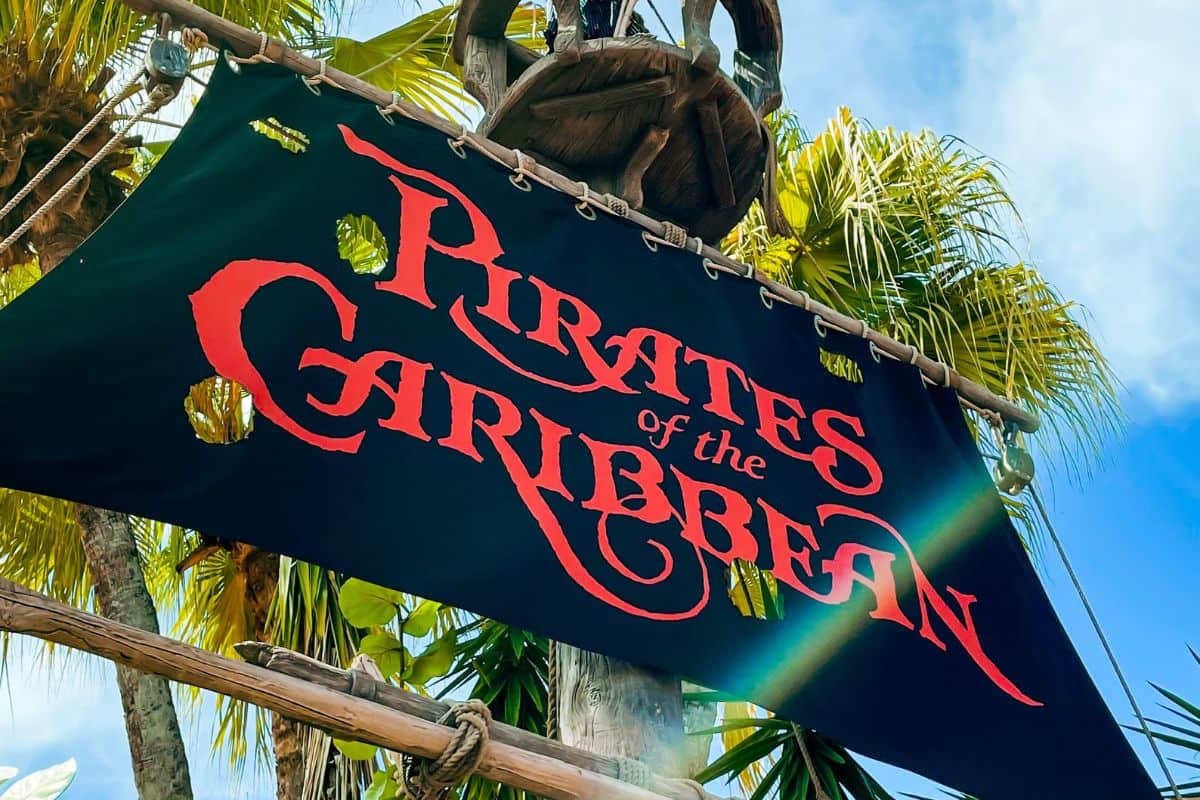 Banner for the Pirates of the Caribbean attraction at Disney World
