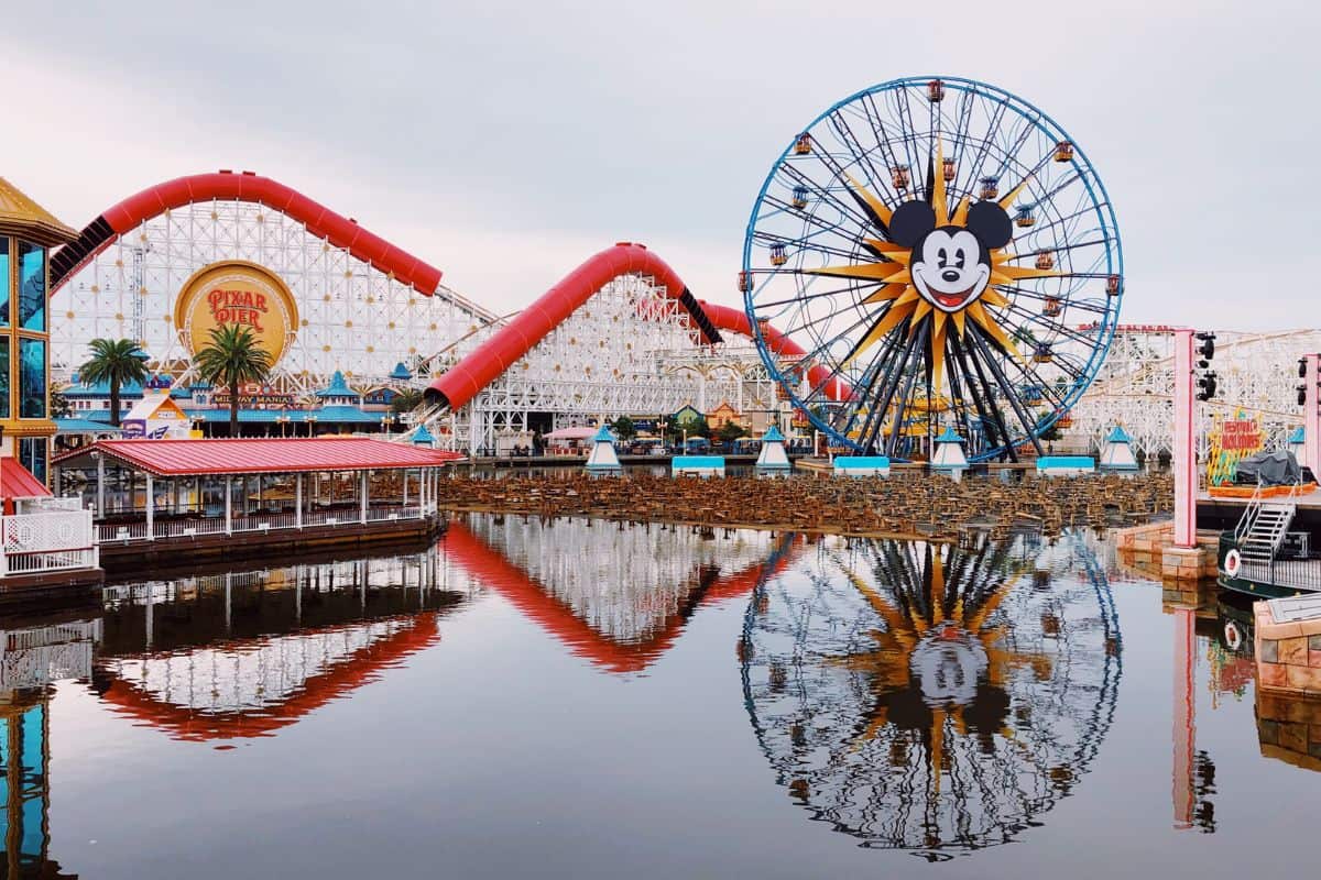 View from across a body of water of Disneyland California
