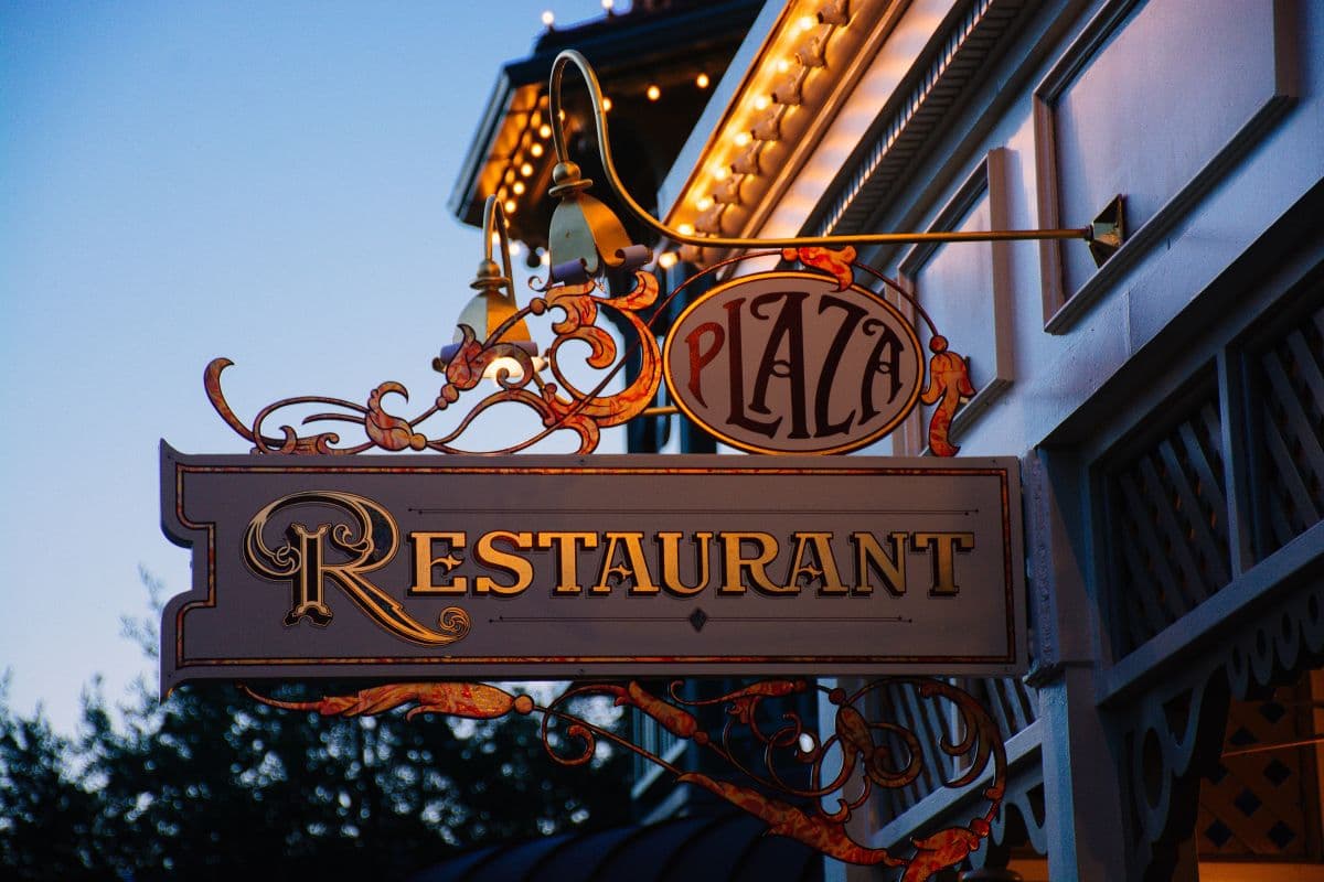 Sign of Disney's Plaza Restaurant at Disneyland