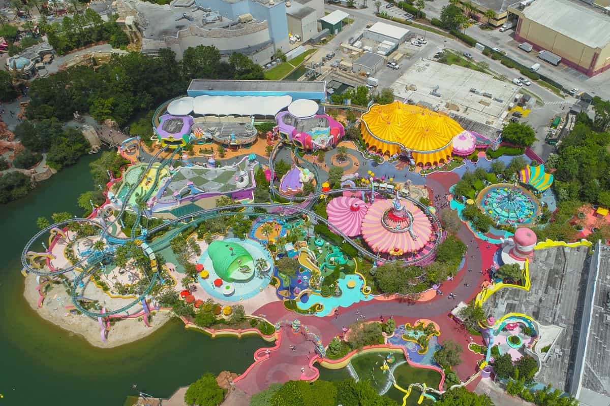 Aerial view of Seuss Landing at Universal Islands of Adventure