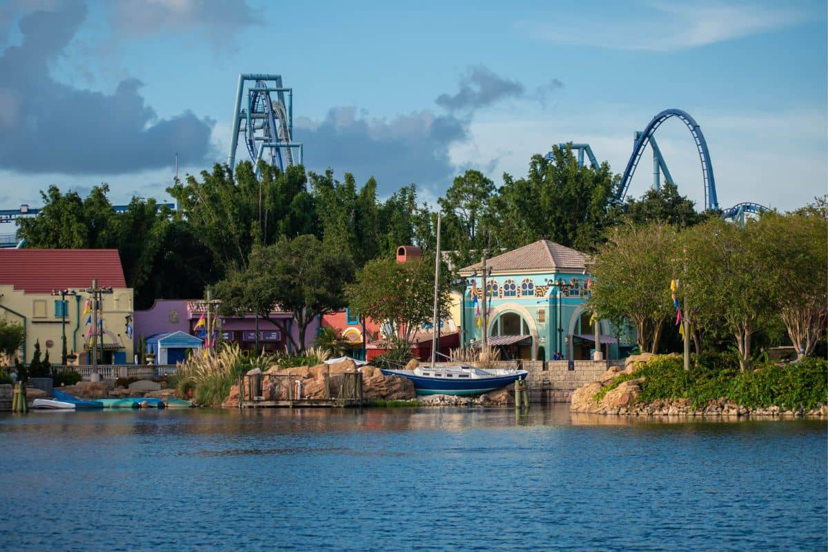 View from across the water at the Seven Seas Lagoon in Disney World