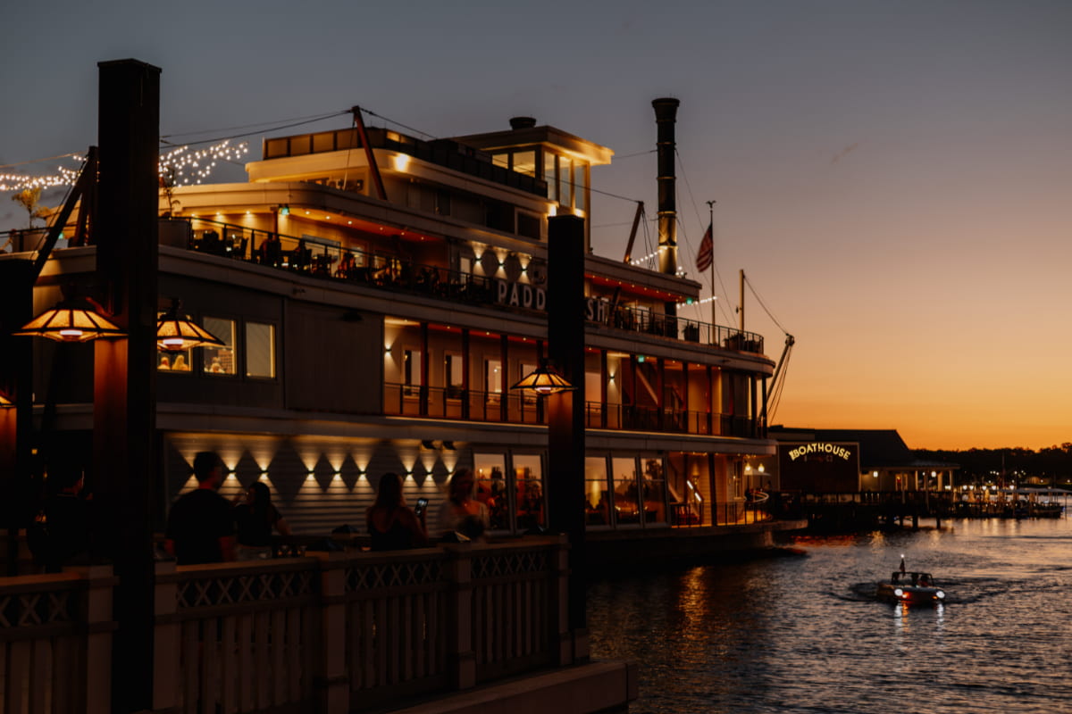 The Boathouse Restaurant at Disney World during sunset