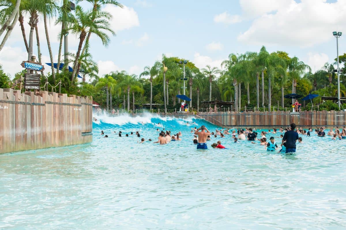 People swimming in the Typhoon Lagoon at Disney World