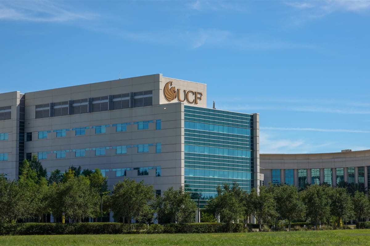Building on the campus of the University of Central Florida with the UCF logo