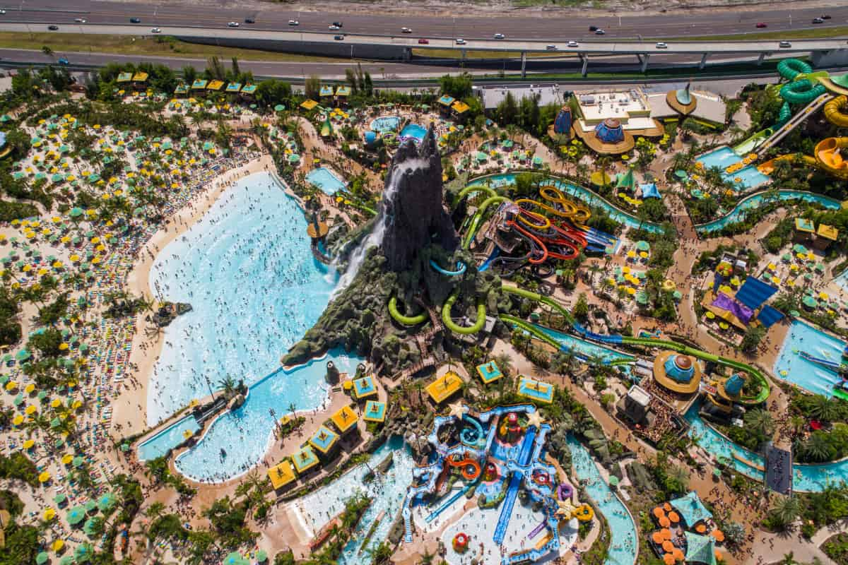 Bird's eye view of Volcano Bay at Universal Studios Orlando Florida