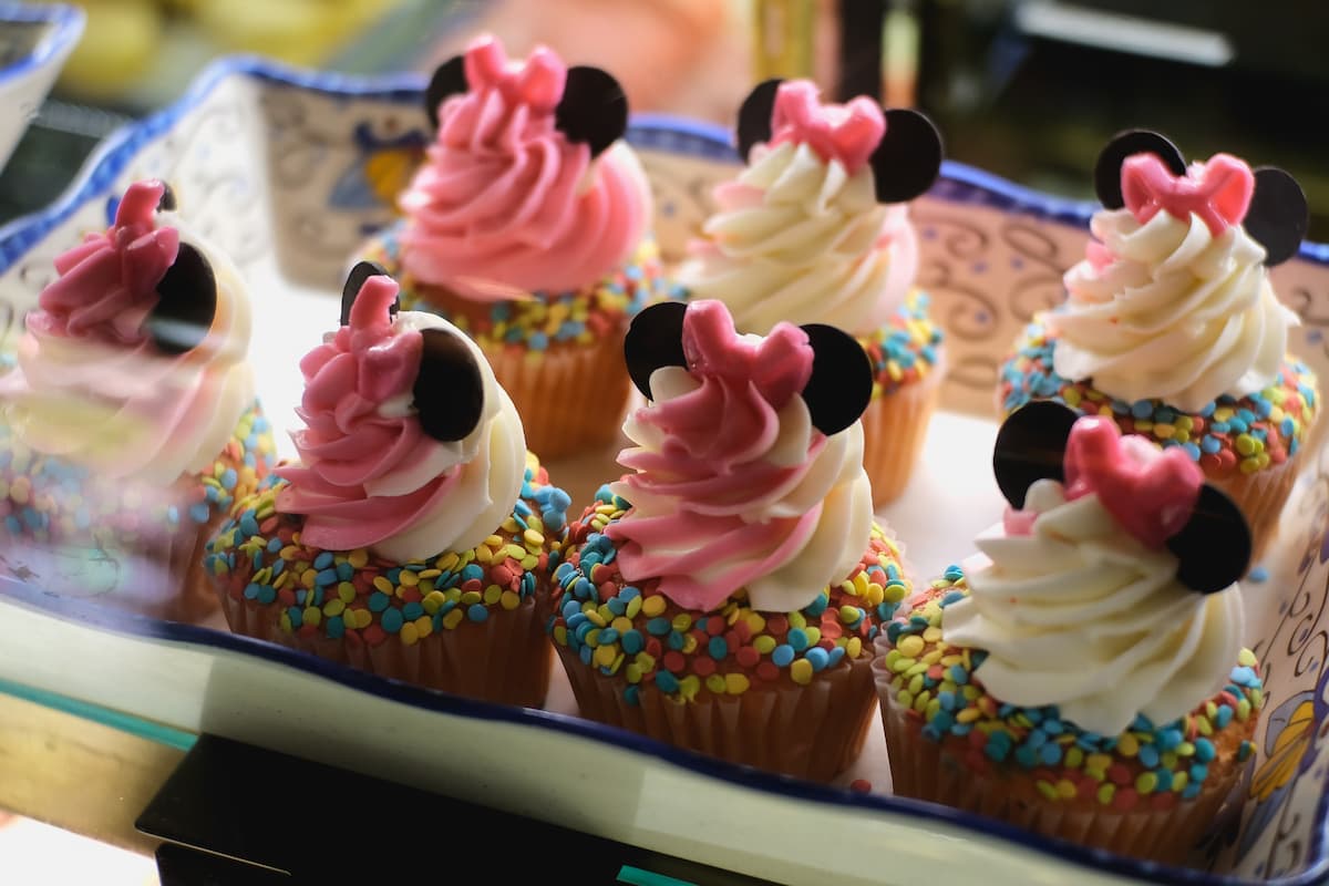 Close-up photo of Minnie Cupcakes being sold in Disney World.