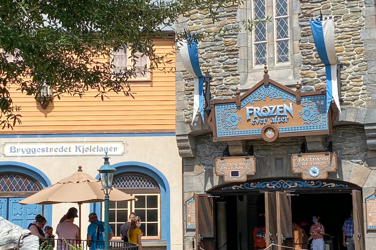 Entrance at the Frozen Ever After ride at the Norway Pavillion at EPCOT in Walt Disney World.