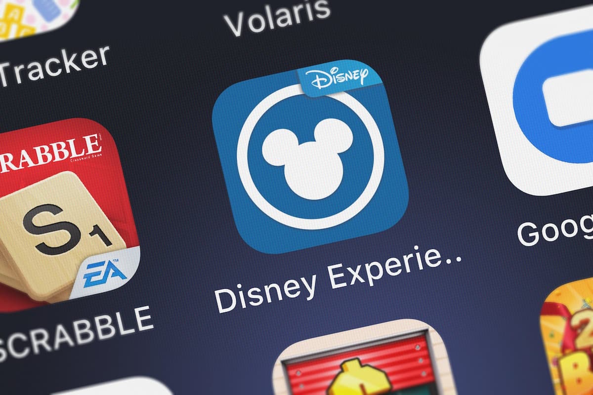Close-up photo of My Disney Experience App on a phone's screen. 