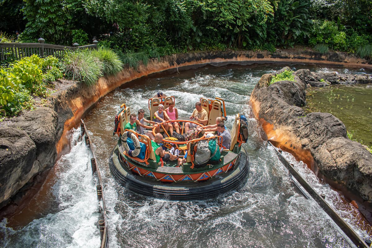People are having fun riding the Kali River Rapids in Animal Kingdom at Walt Disney World.