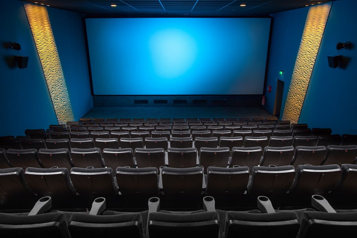 An empty dark movie theater room. 